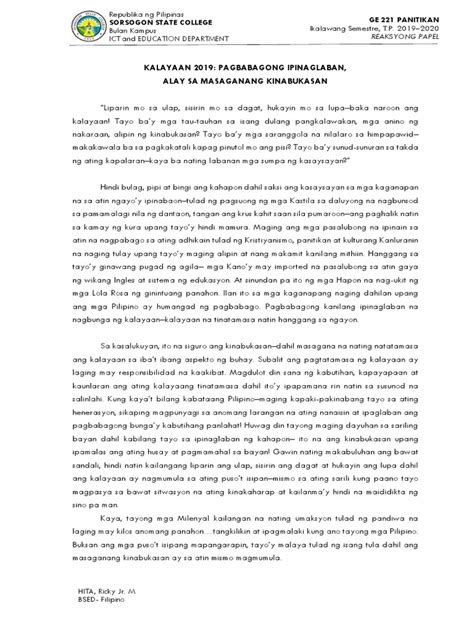 reaksyong papel format|Template para Reaksyong Papel .